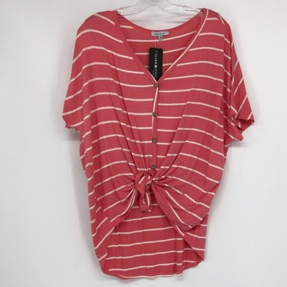 NWT White Birch (Solver Icing) coral white striped knot front drape  t-shirt M - Picture 12 of 12